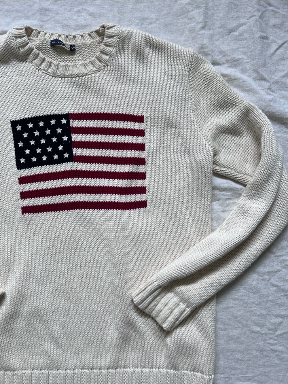 Brandy Melville Cream Sweater with Red and Navy Flag - Picture 2 of 3